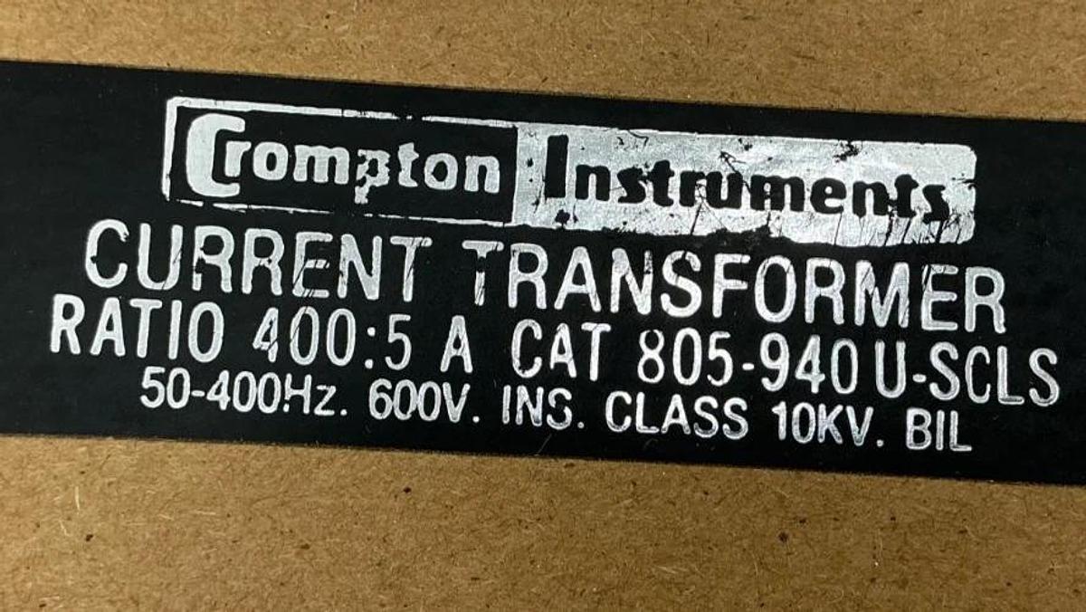 New Crompton Instruments 805-940U-SCLS Current Transformer Ratio 400:5 600V