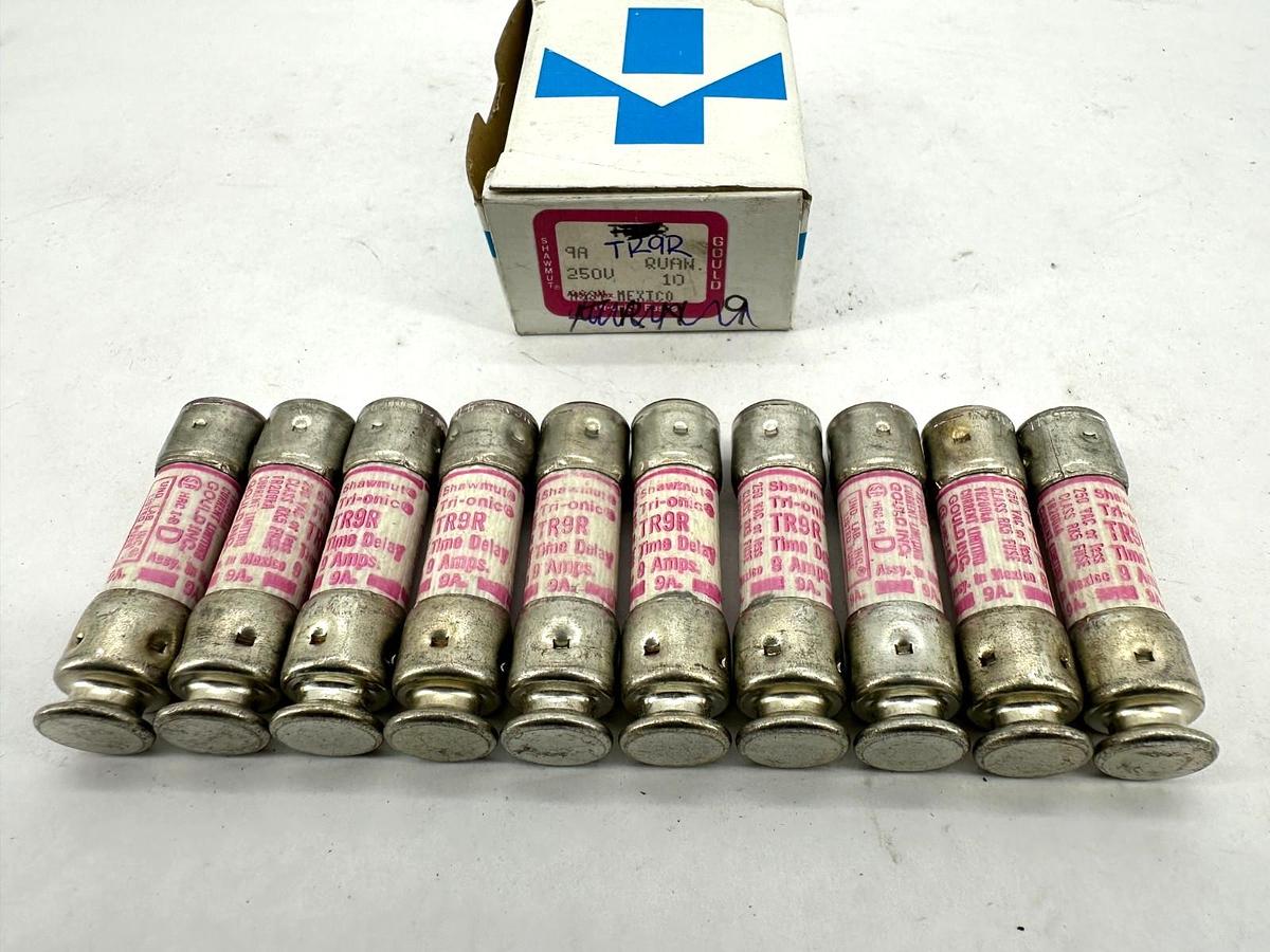 Lot of 10 New Gould Shawmut TR9R Tri-Onic Time Delay Class RK5 Fuse 9A 250V