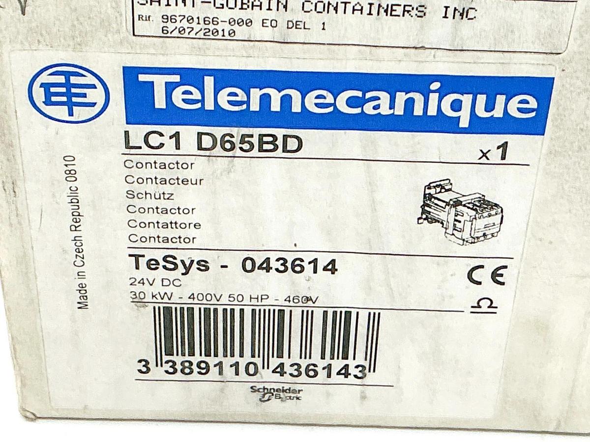 New Telemecanique LC1-D65BD Contactor 24VDC 30kW 400V 50HP