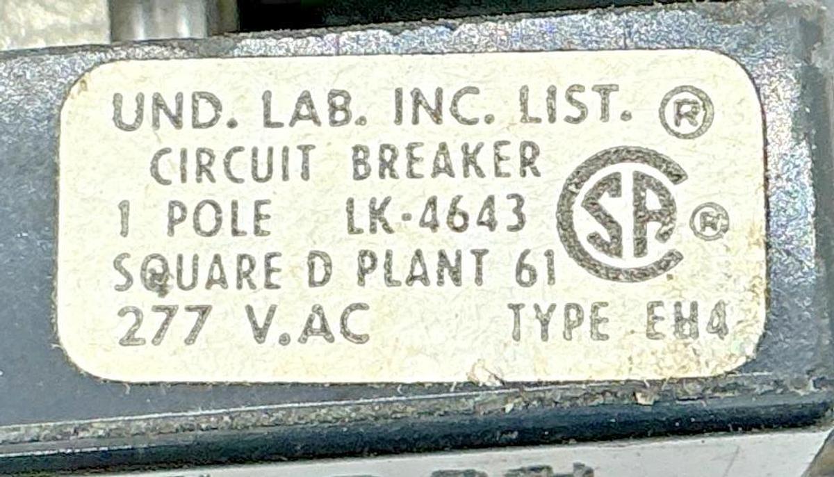 Used Square D EH14030 Circuit Breaker Type EH4 1-Pole 30A 277VAC