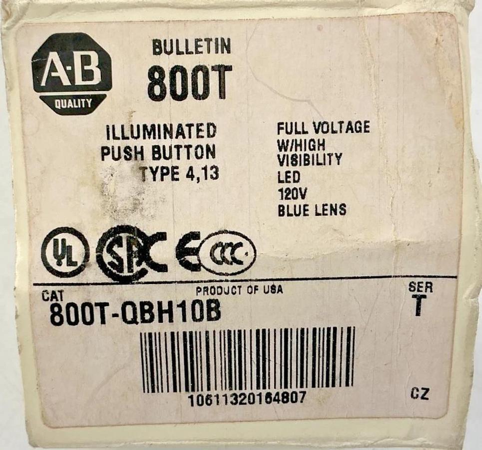New Allen Bradley 800T-QBH10B Ser T Illuminated Push Button Blue Lens LED 120V