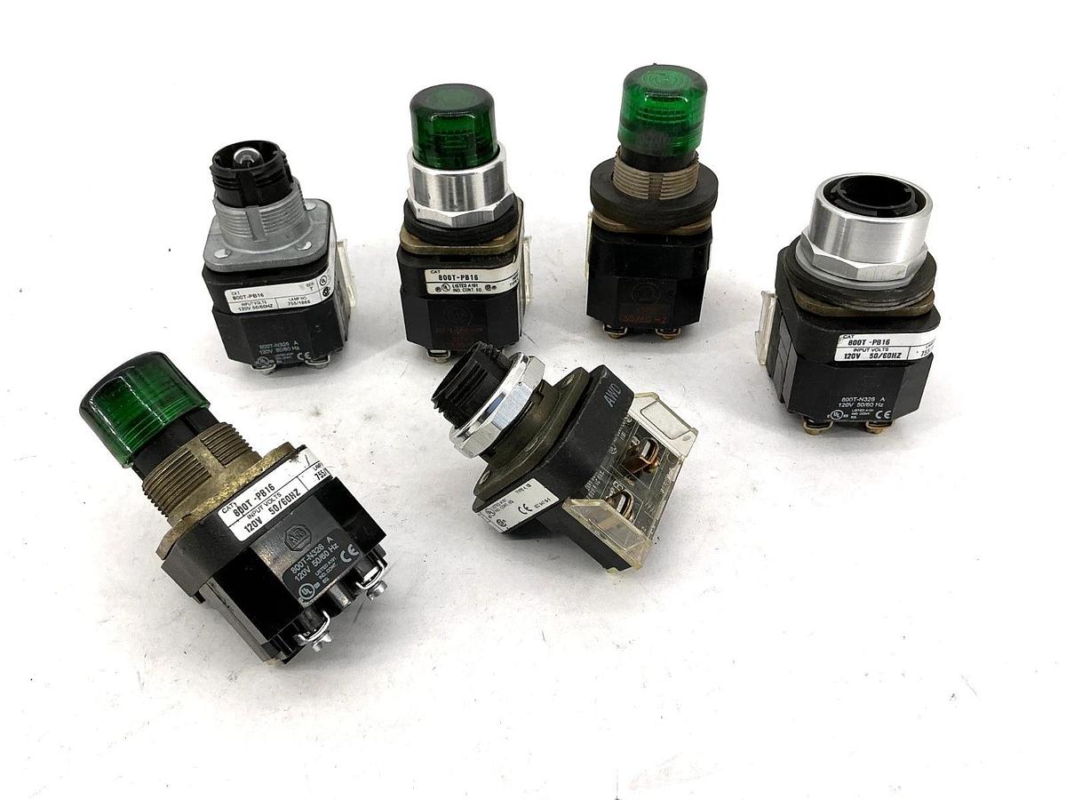 Used Lot of 6 Assorted Allen Bradley 800T-PB16 Ser B & Ser T Illuminated Pushbuttons