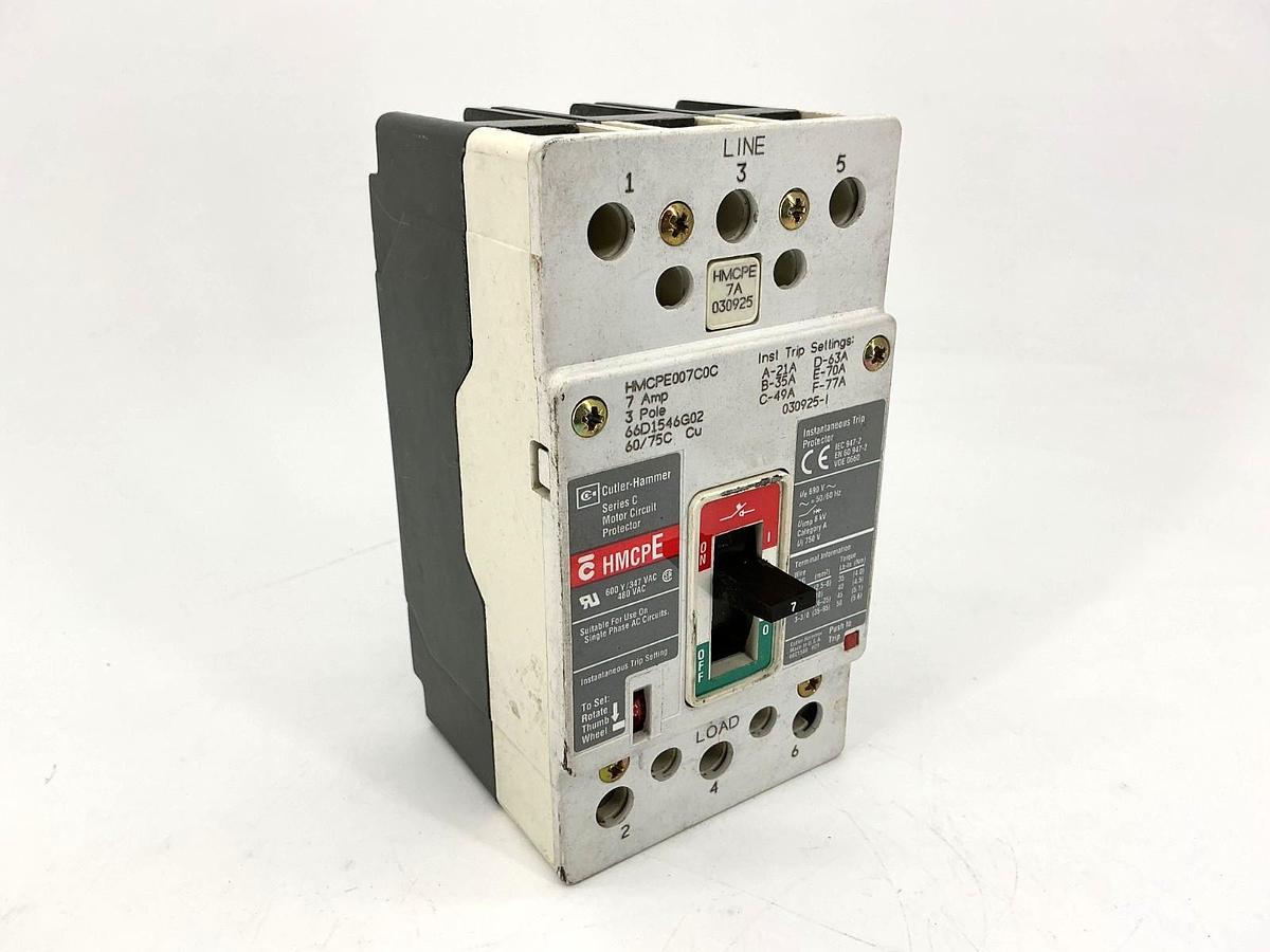 Used Cutler-Hammer HMCPE007C0C Ser C Motor Circuit Protector / Breaker 3P 7A 480VAC
