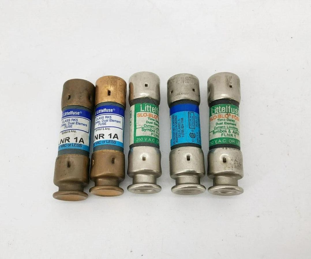 Lot of 5 New Littelfuse FLNR 1A Time Delay Fuses 250VAC 1A