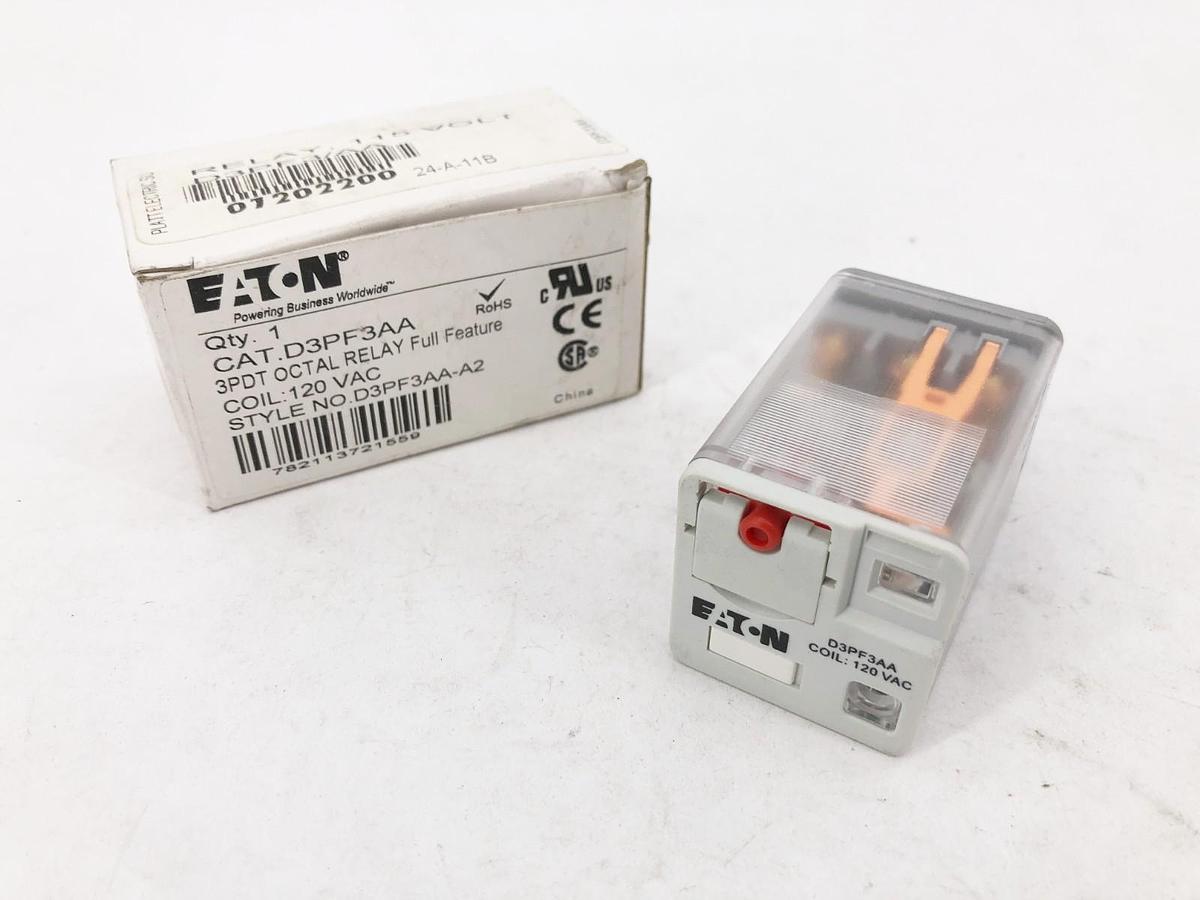 New Eaton D3PF3AA Relay 3PDT Octal Full Feature 120VAC