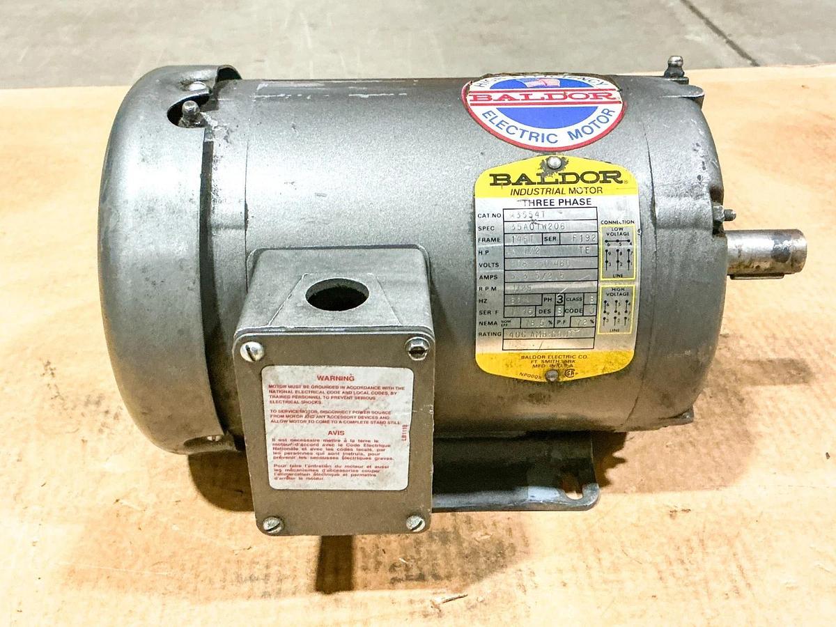 Used Baldor M3554T Electric Motor 1-1/2HP 3PH 460V 1725RPM Spec 35A01W206