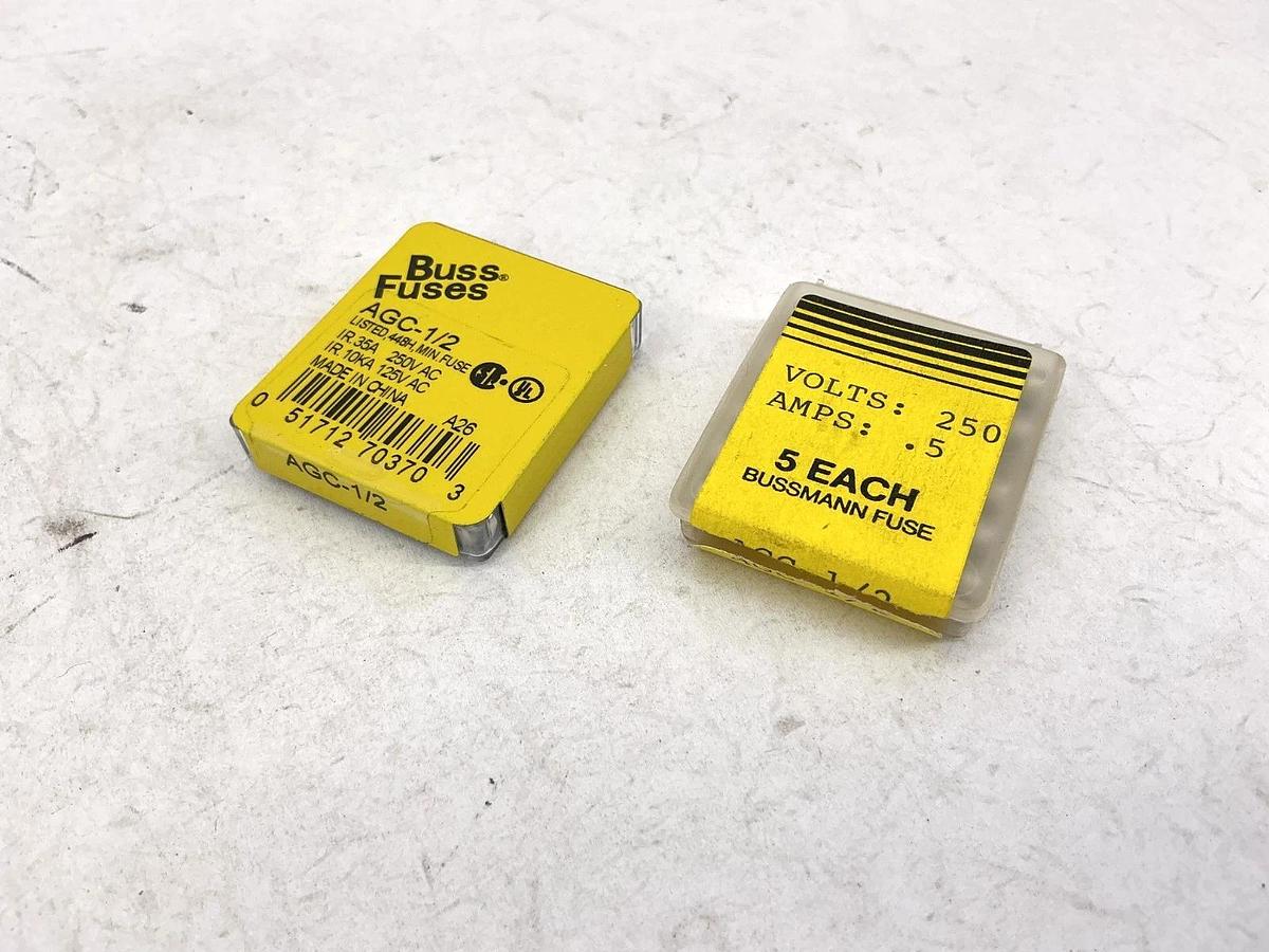Lot of 20 New Bussmann AGC-1/2 Glass Fuse 1/2A 250V