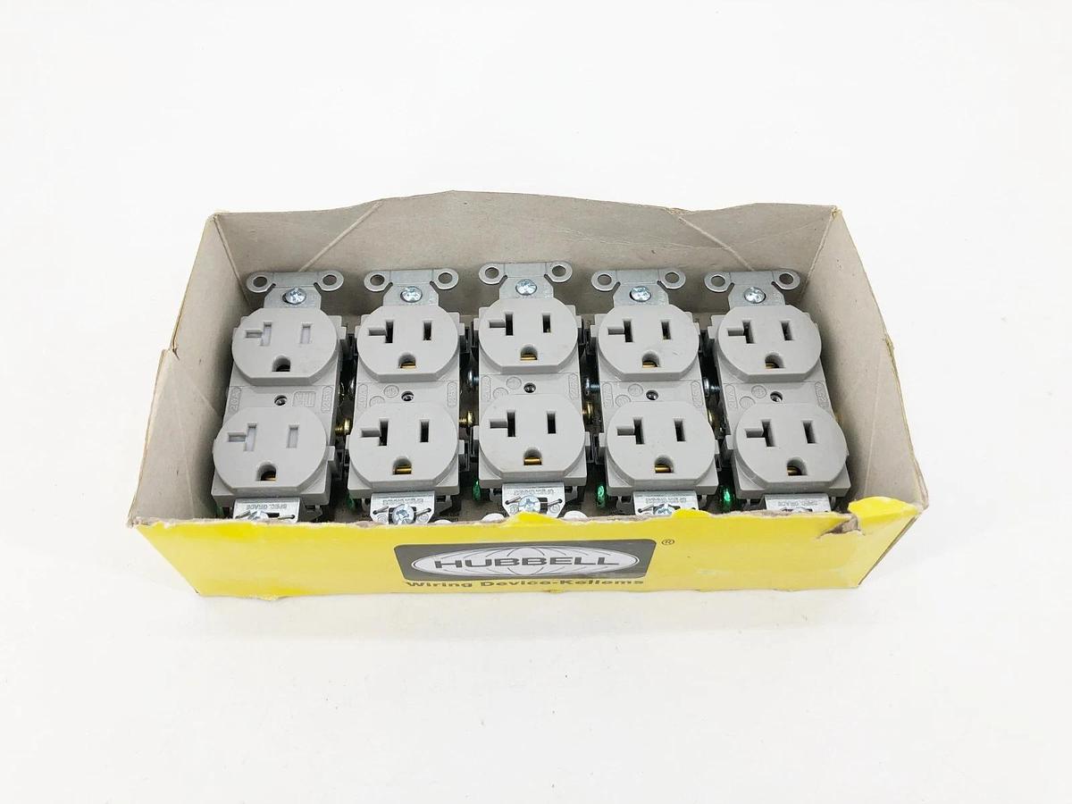 Box of 5 New Hubbell CR20GRY Duplex Receptacles 20A 125V Gray