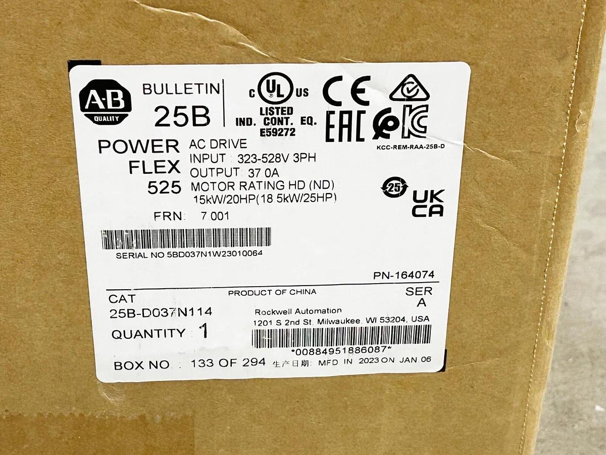 Used Allen Bradley 25B-D037N114 AC Drive Powerflex 525 480V 37A 25HP (Parts Only)