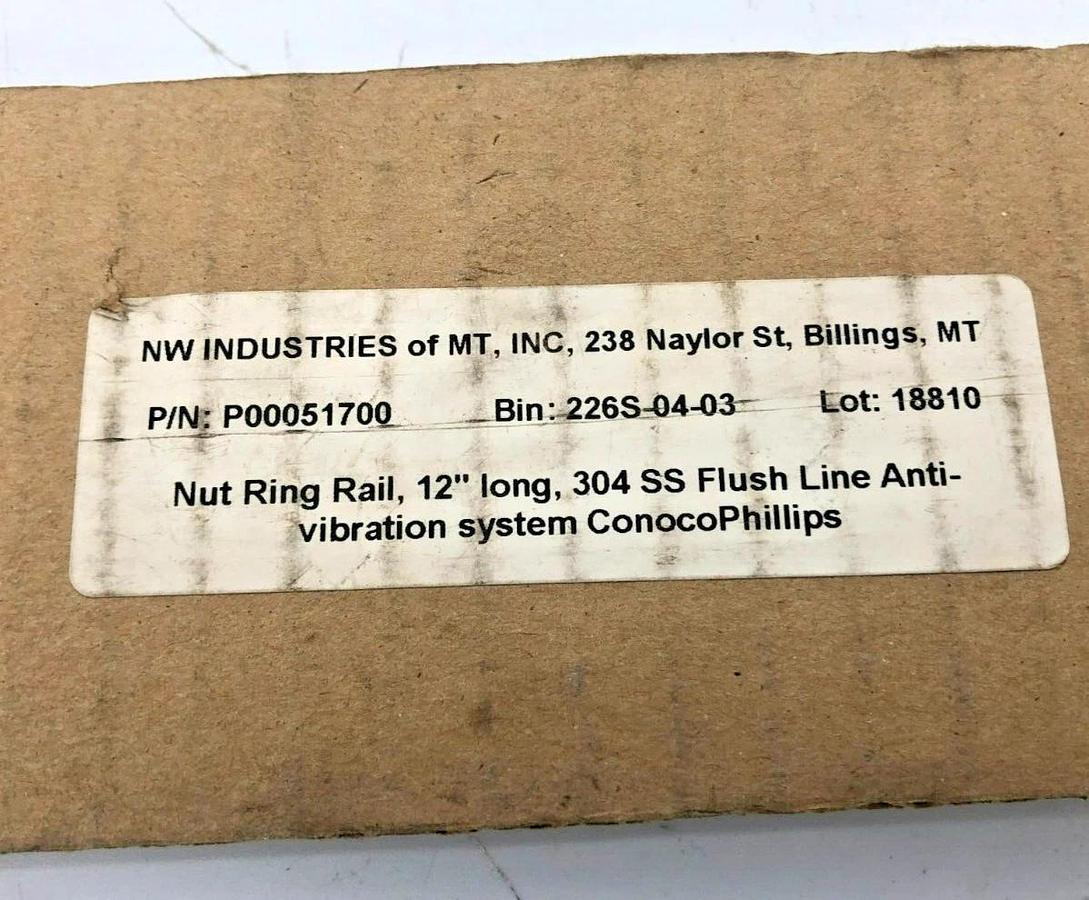Lot of 2 New NW Industries P00051700 Nut Ring Rails 12" Long 304 SS Flush Line A