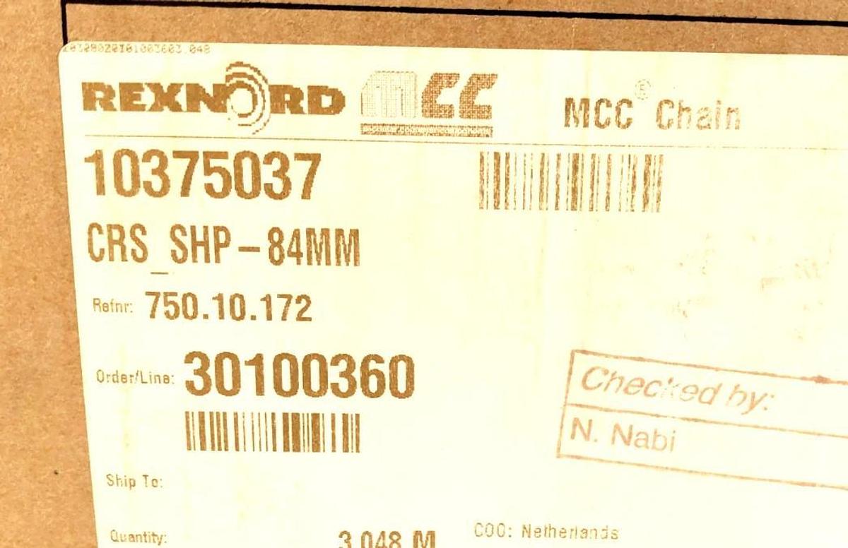 New Rexnord 10375037 MCC Conveyor Chain 10FT. CRS SHP-84MM