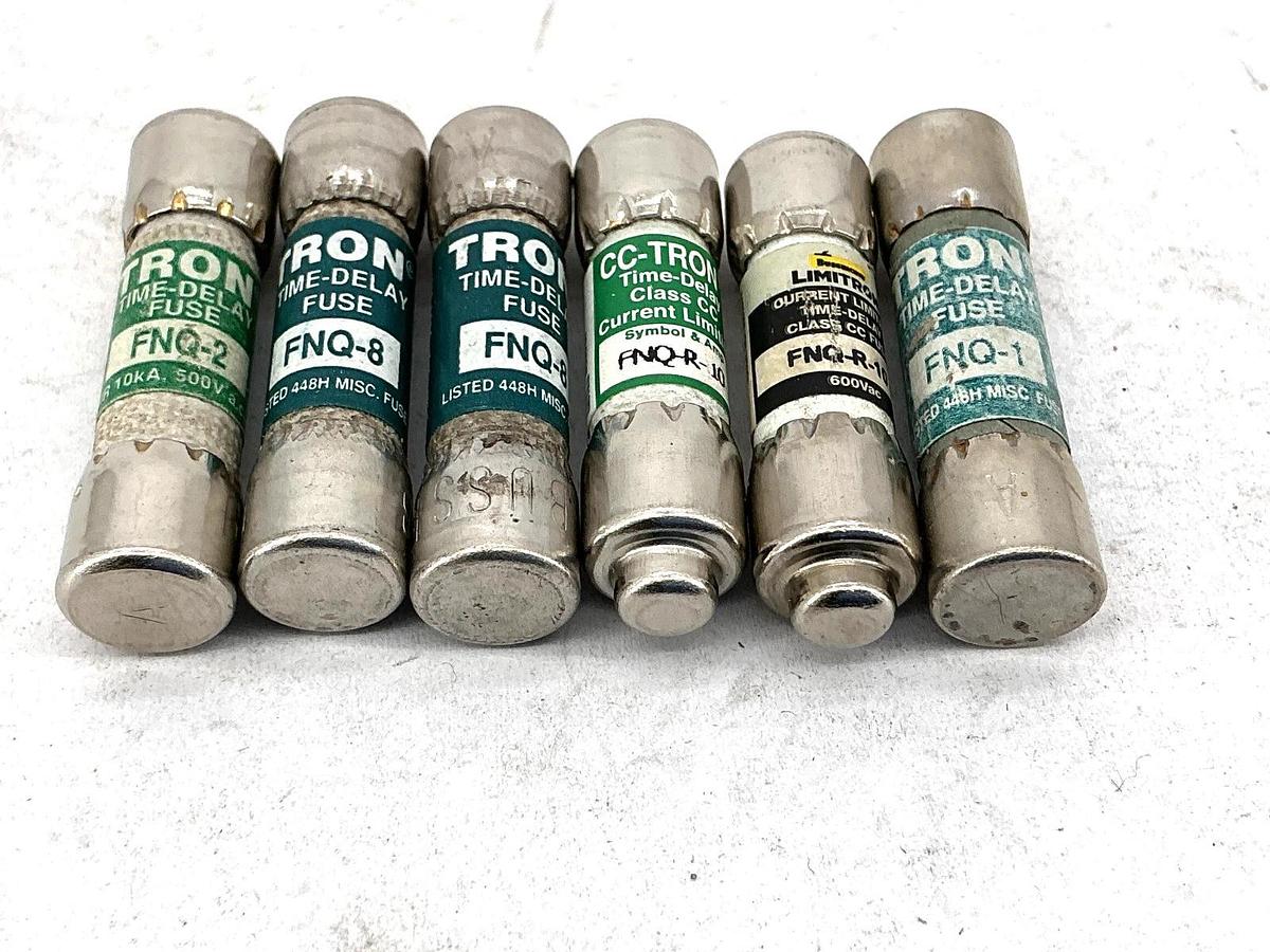 Lot of 6 New Assorted Bussmann FNQ Time-Delay Fuses 1, 2, 8 & R-10