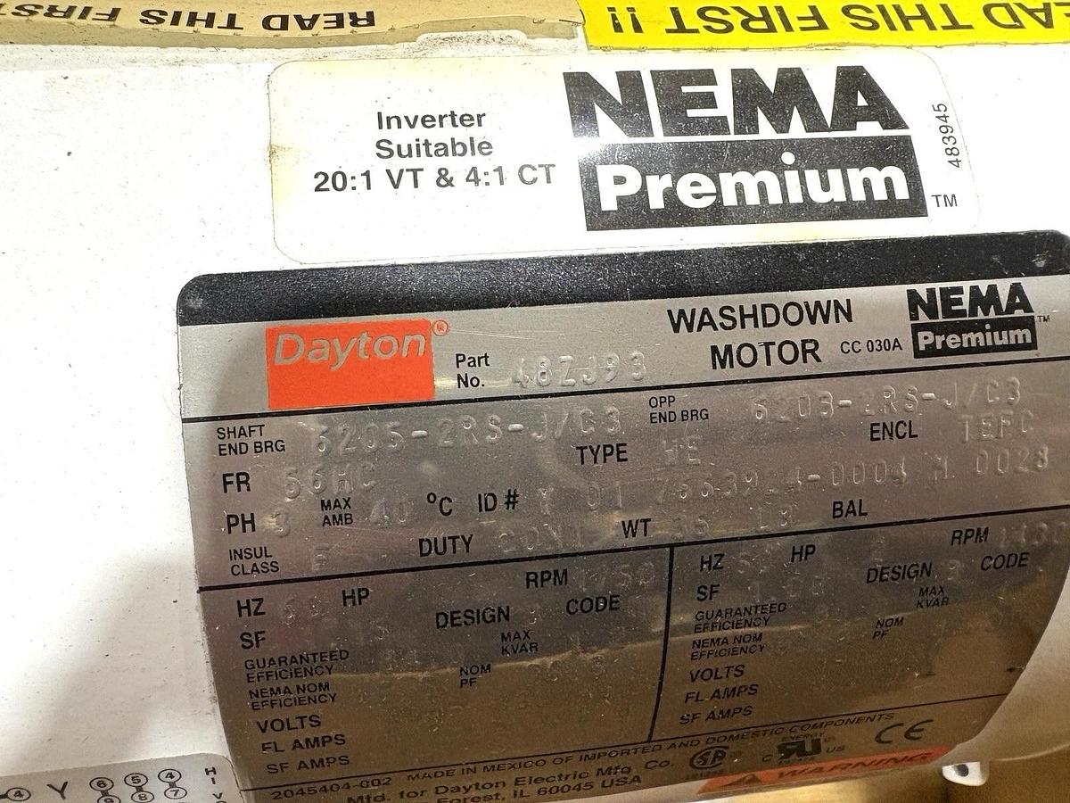 New Dayton 48ZJ93 2HP TEFC Washdown Motor 230/460V 1750rpm 56HC Frame