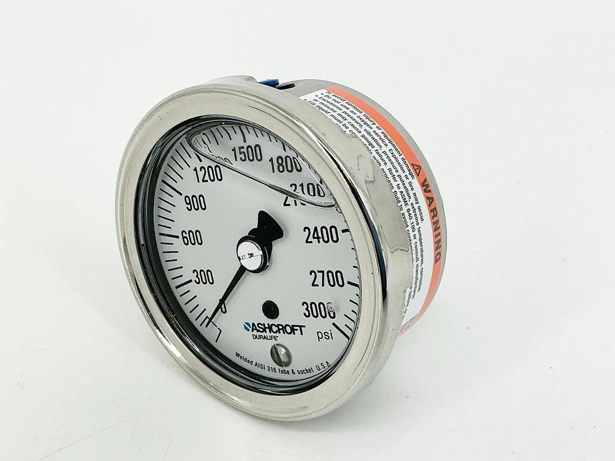 New Ashcroft 25-1009-SWL-02B-3000#-XUC Pressure Gauge 2-1/2" 3000PSI 316 Tube