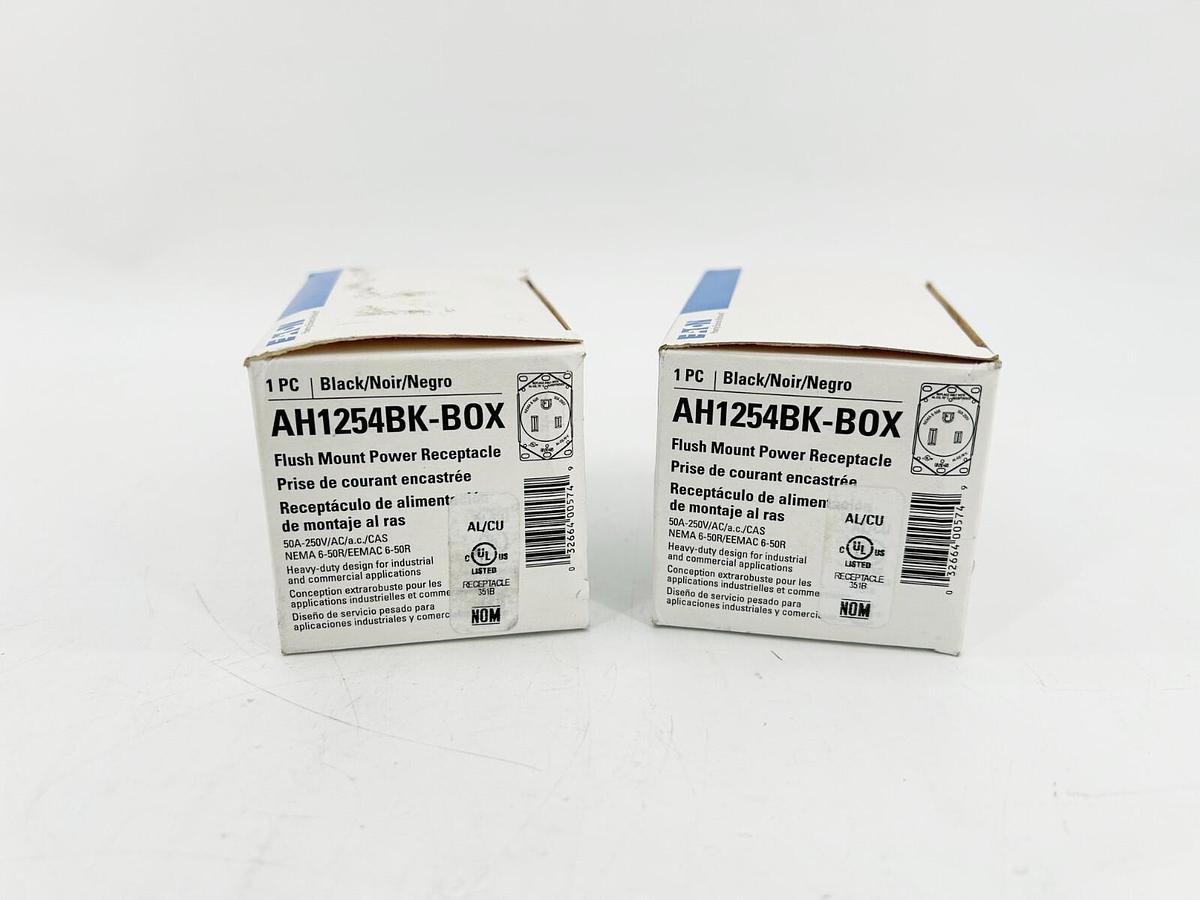 New Lot of 2 Eaton AH1254BK-BOX Flush Mount Power Receptacle
