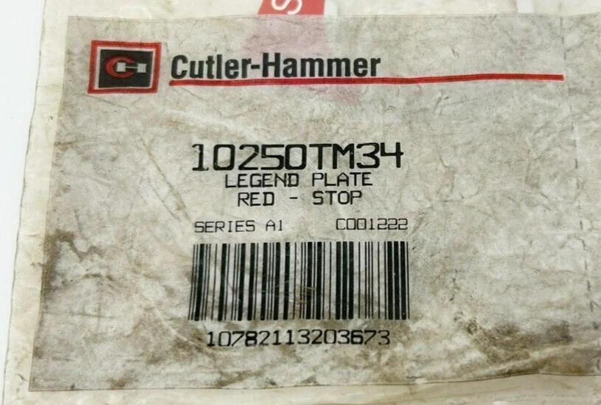 Lot of 3 New Eaton Cutler Hammer 10250TM34 Red Legend Plates, "STOP"