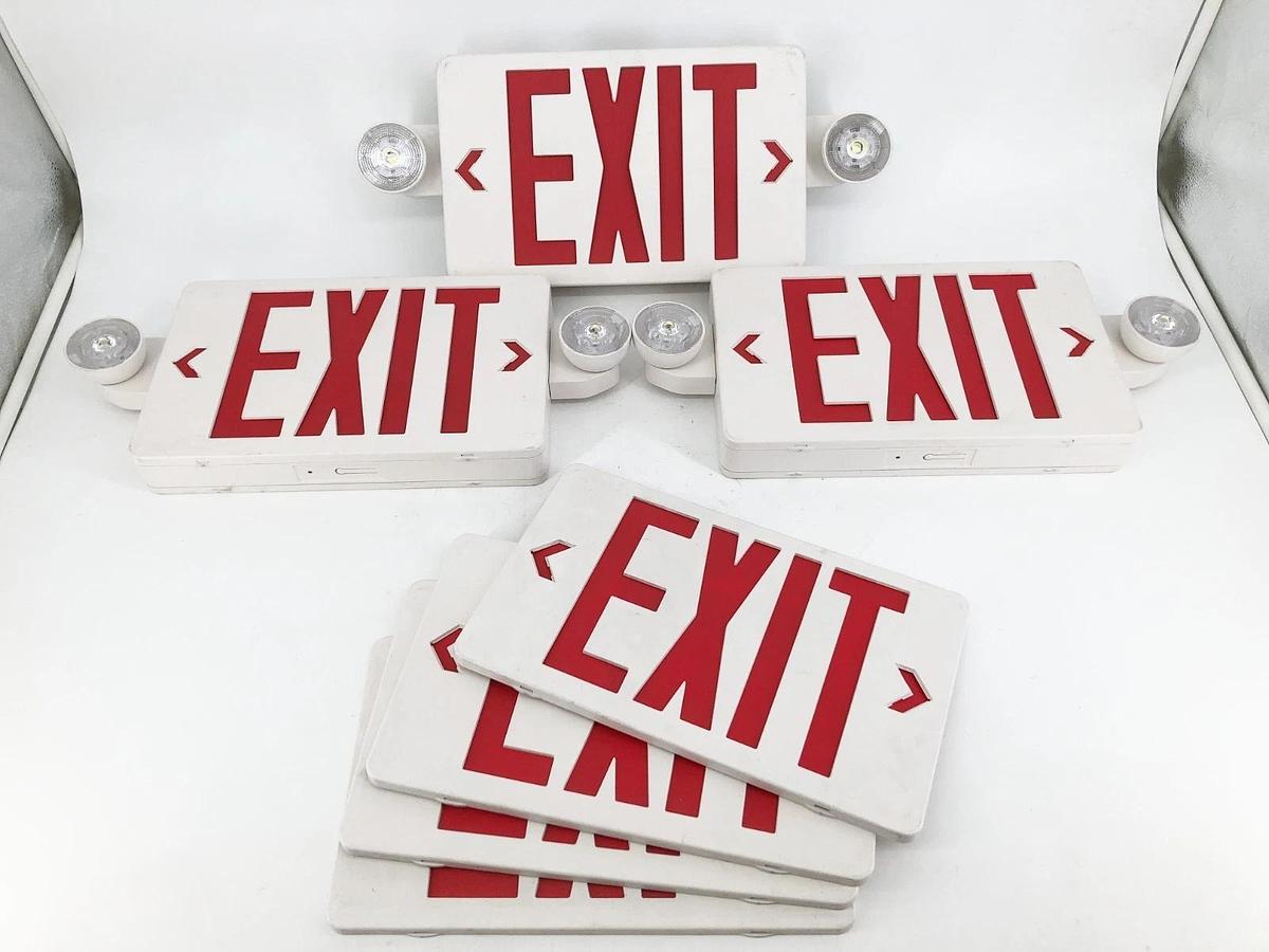 Used Lot of 3 Ledsion LS-ES007SR Combo LED Emergency Exit Signs Red 120V