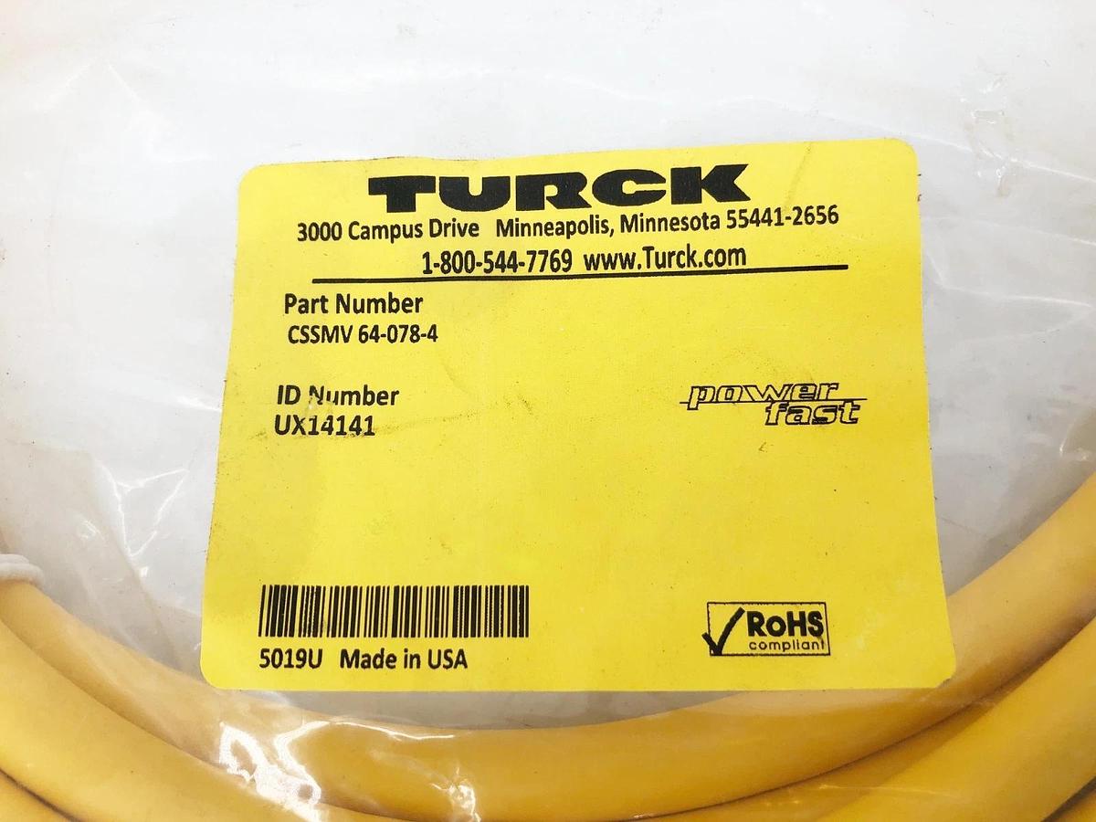 New Turck CSSMV 64-078-4 PowerFast Cordset M23 Straight Male UX14141