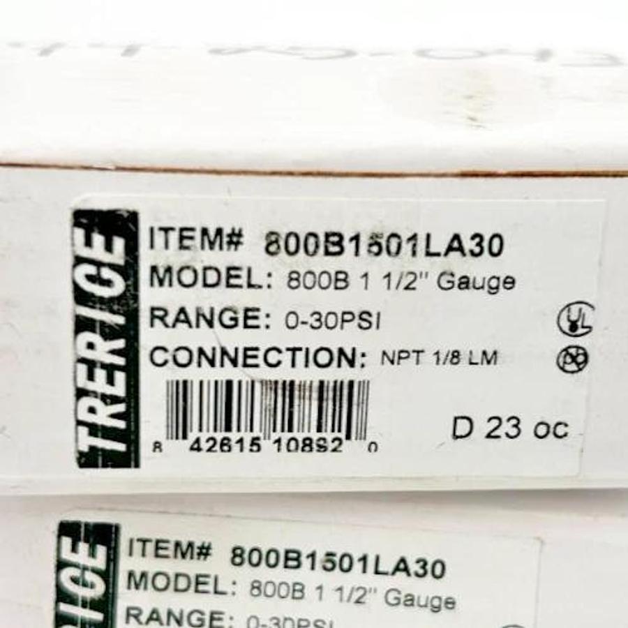 Lot of 2 New Trerice 800B1501LA30 Pressure Gauges 800B 1-1/2" 0-30psi 1/8" LM