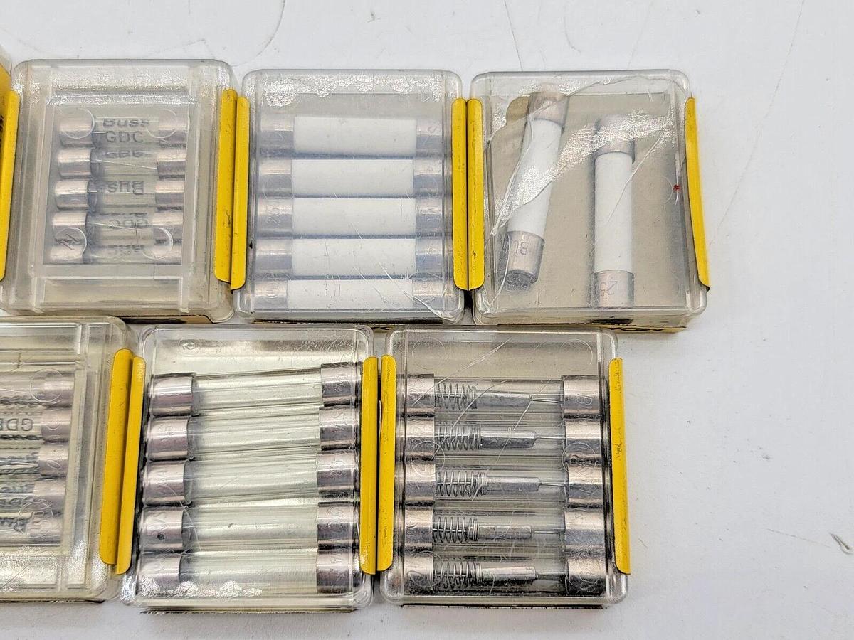 Lot of 31 Assorted New Bussmann Small Cartridge Fuses MDA-1/4 GBD GBC