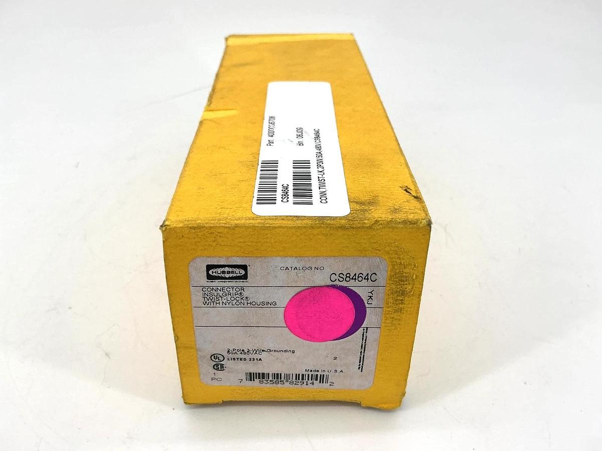 New Hubbell CS8464C Connector Twist-Lock w/ Nylon Housing 3Pin 50A 480V CS-8165C