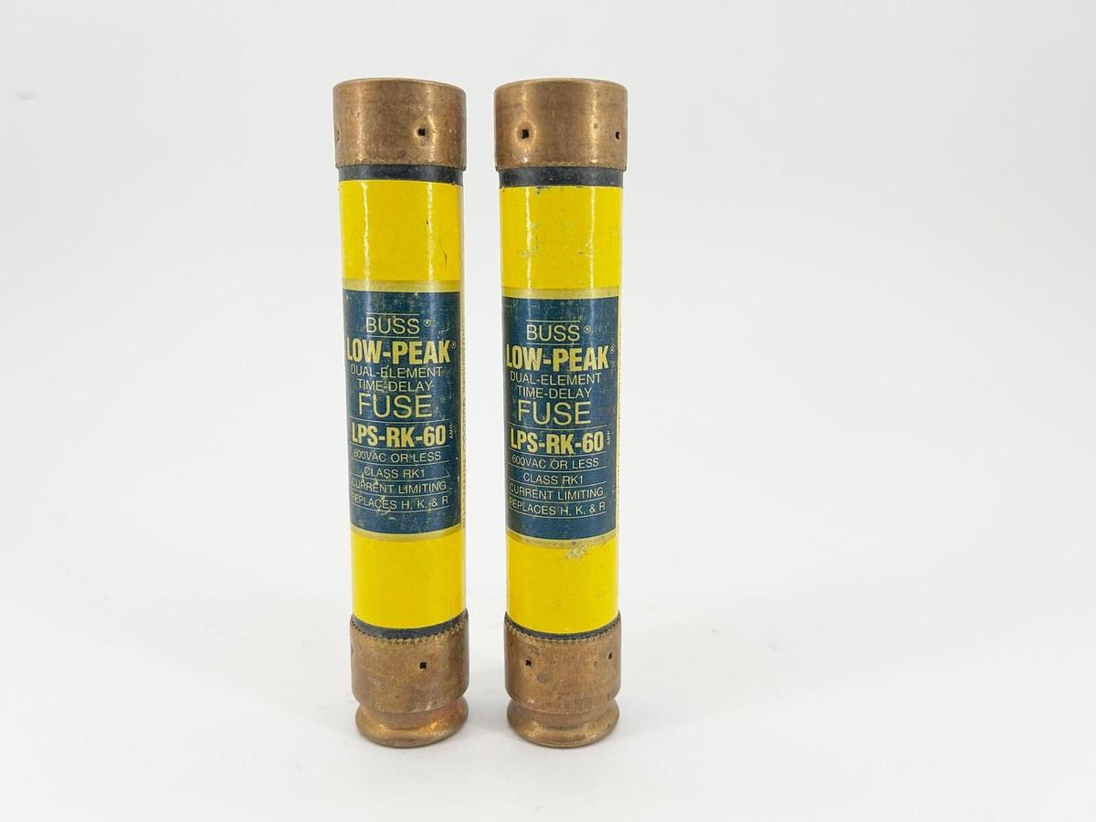 New Lot of 2 Bussmann LPS-RK-60 TIme Delay Fuse 60A 600V RK1 - No Box
