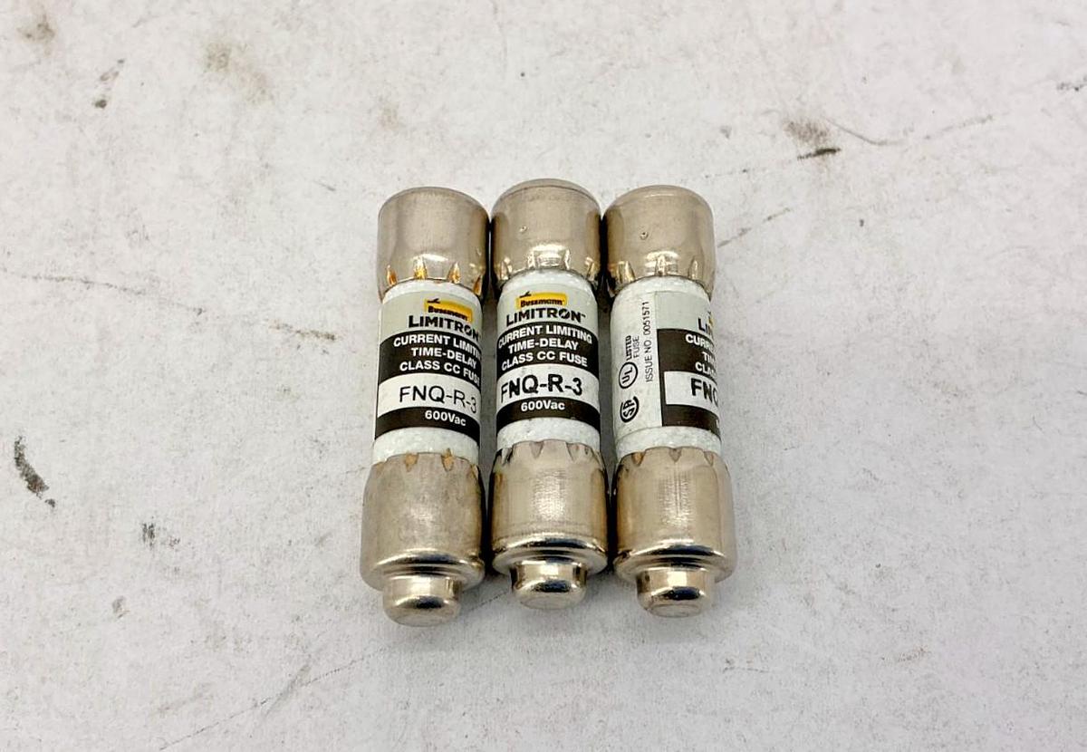 Lot of 3 New Bussmann FNQ-R-3 Limitron Current-Limiting Class CC Fuse 3A 600V