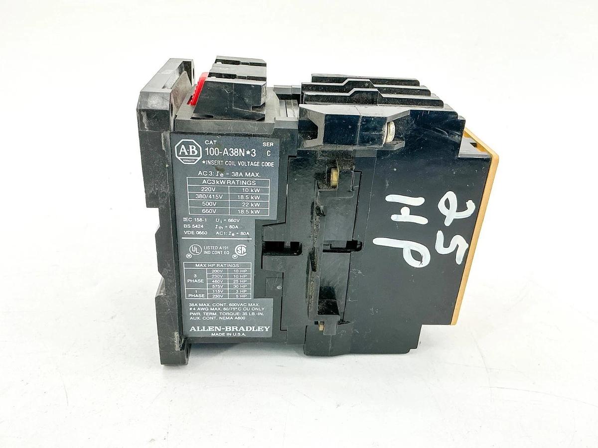 Used Allen Bradley 100-A38ND3 Contactor 110/120V 3PH 30HP 38A