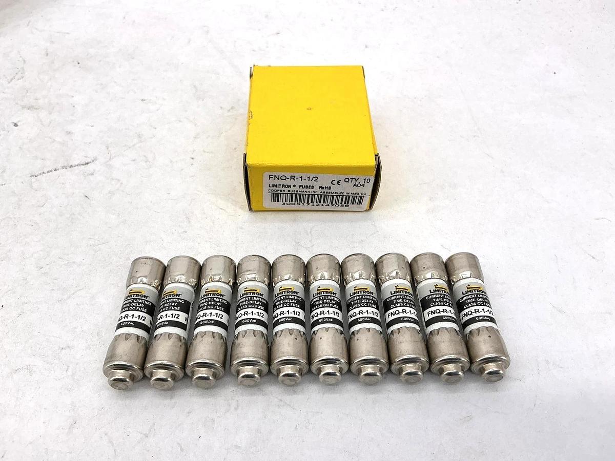 New Bussmann FNQ-R-1-1/2 Limitron Class CC Fuse 1-1/2A 600V Box of 10