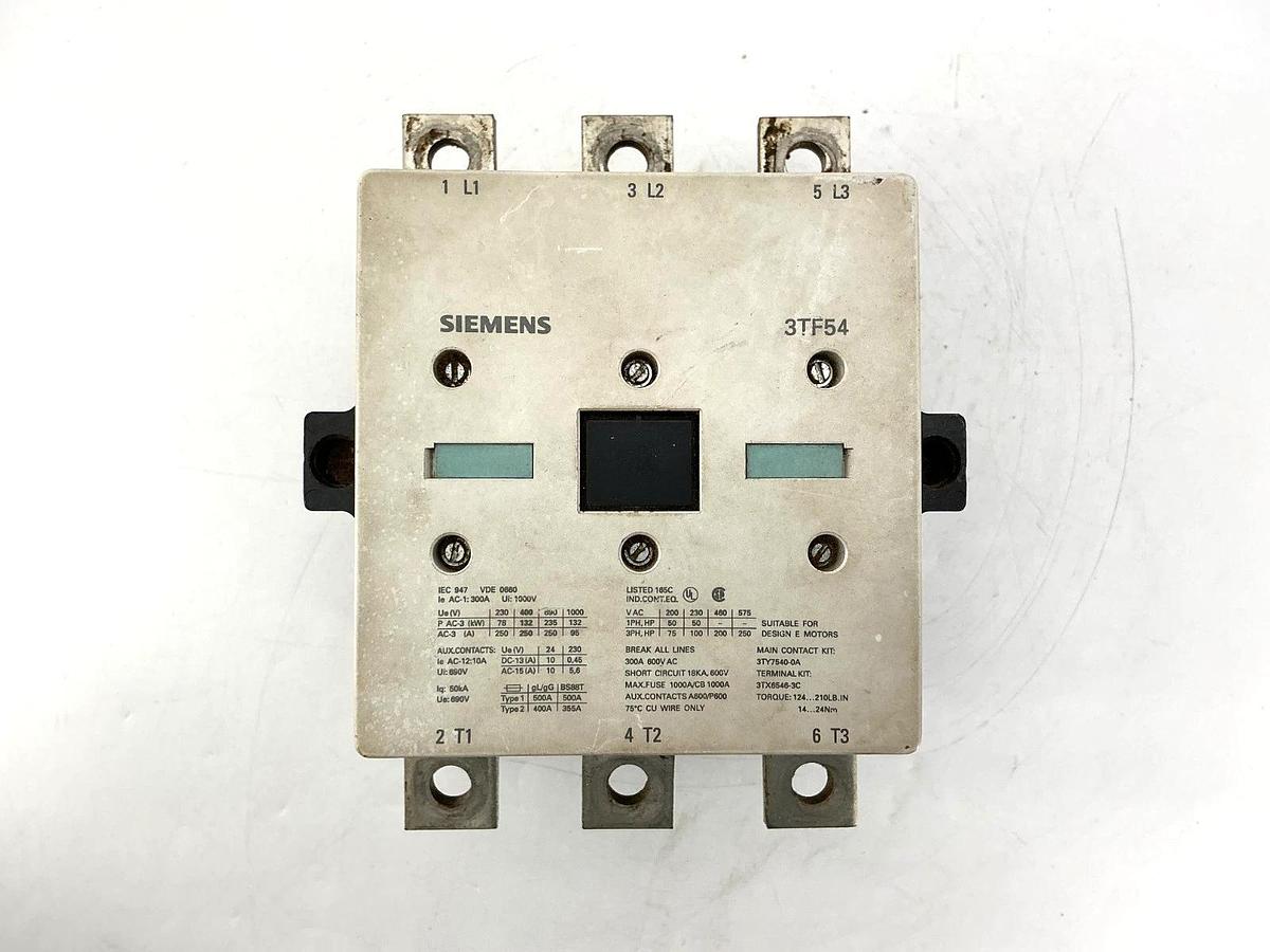 Used Siemens 3TF5411-0AK6 Contactor 3-Pole 300A 600V Coil: 480V 60HZ