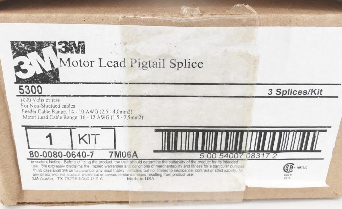 Lot of 2 New 3M 5300 Motor Lead Pigtail Splice Kits 1000V or Less (6 Splices)