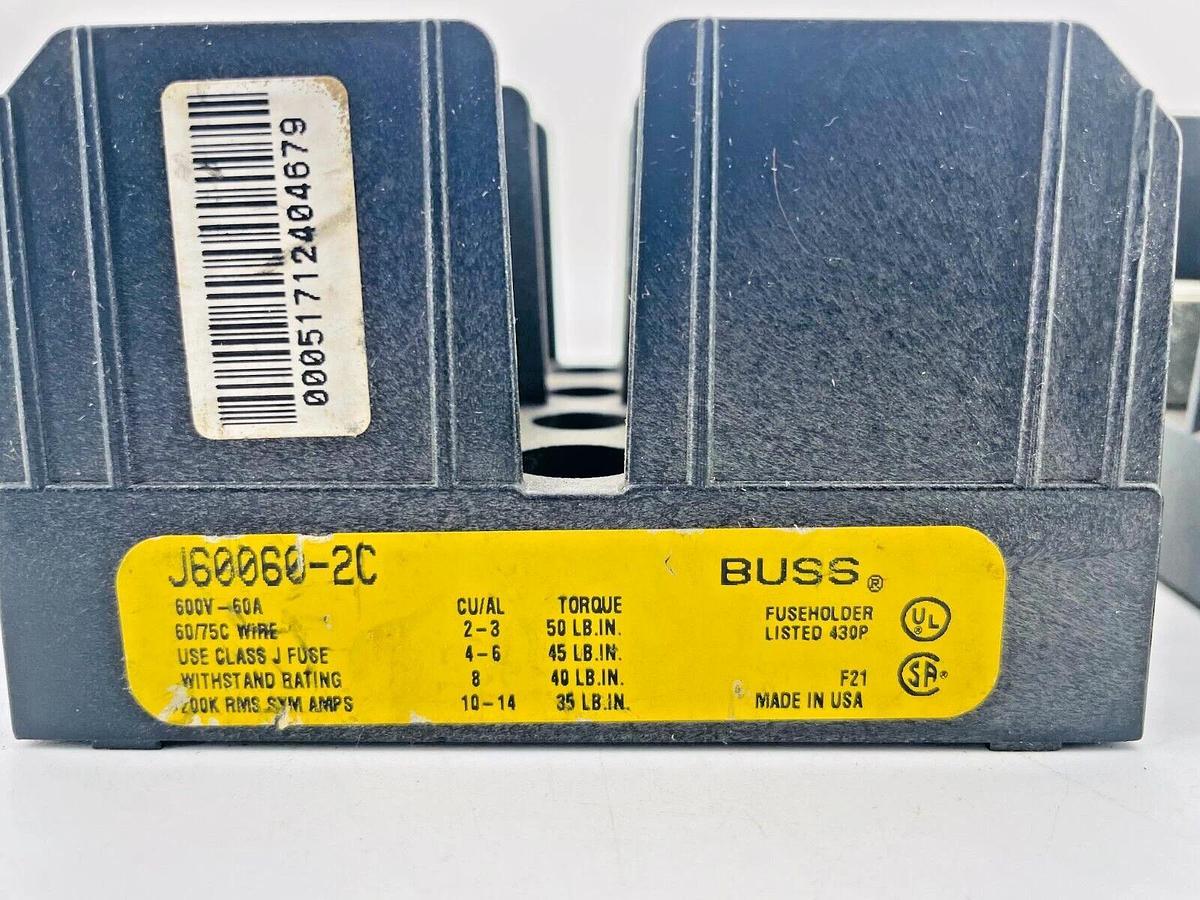 Used Lot of 2 Buss J60060-2C Fuse Blocks 600V 60A Class J Fuse