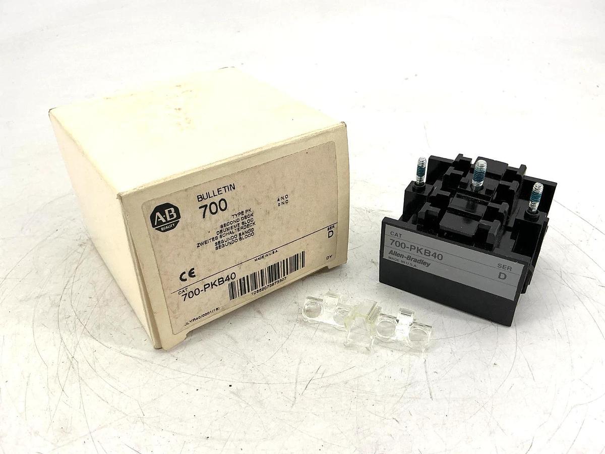 New Allen Bradley 700-PKB40 Ser D Type PK Second Deck 4NO 0NC 4P 20A 700PKB40