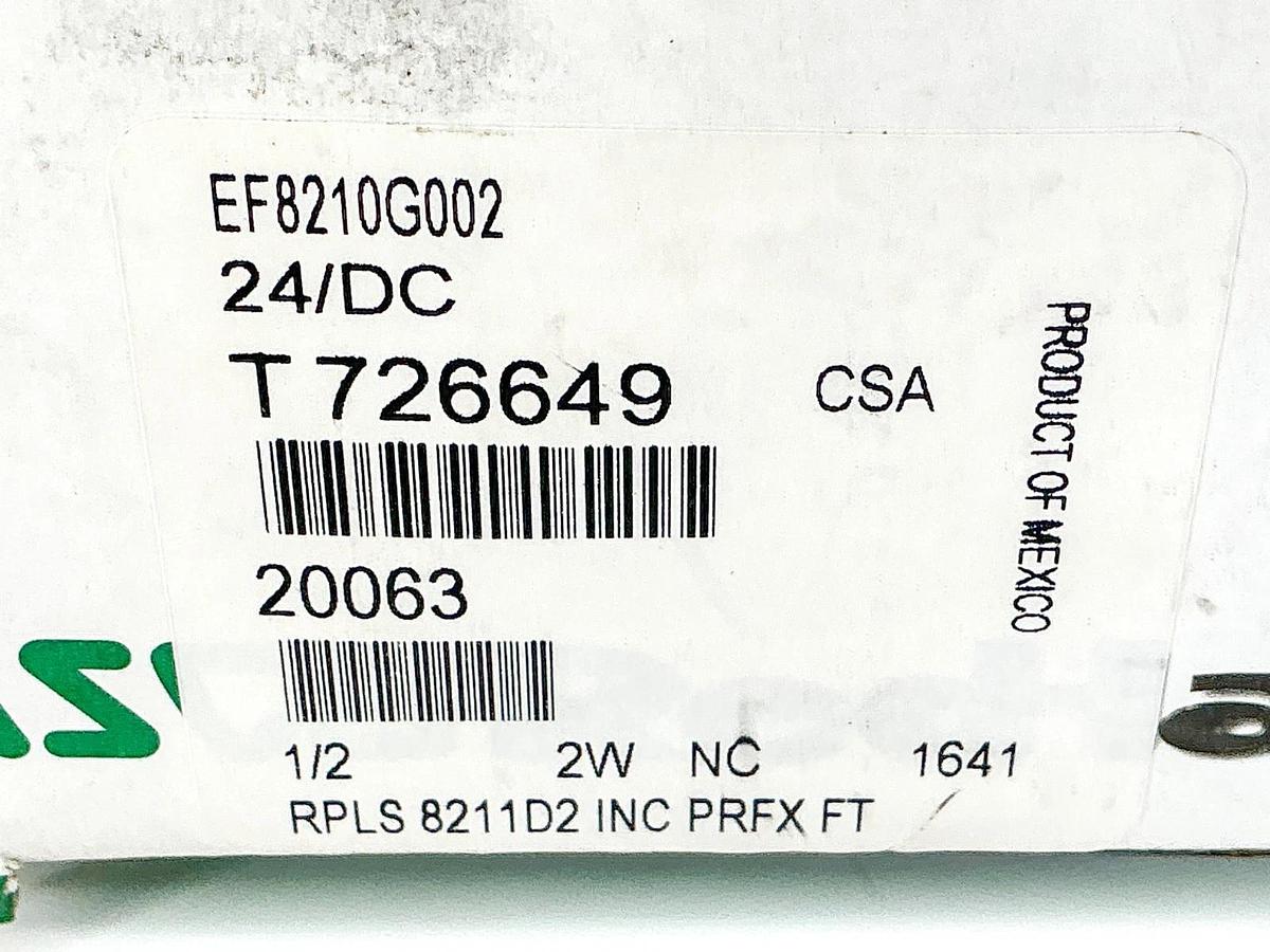 New Asco EF8210G002 24VDC Solenoid Valve 1/2" Pipe 5-100PSI 11.6W