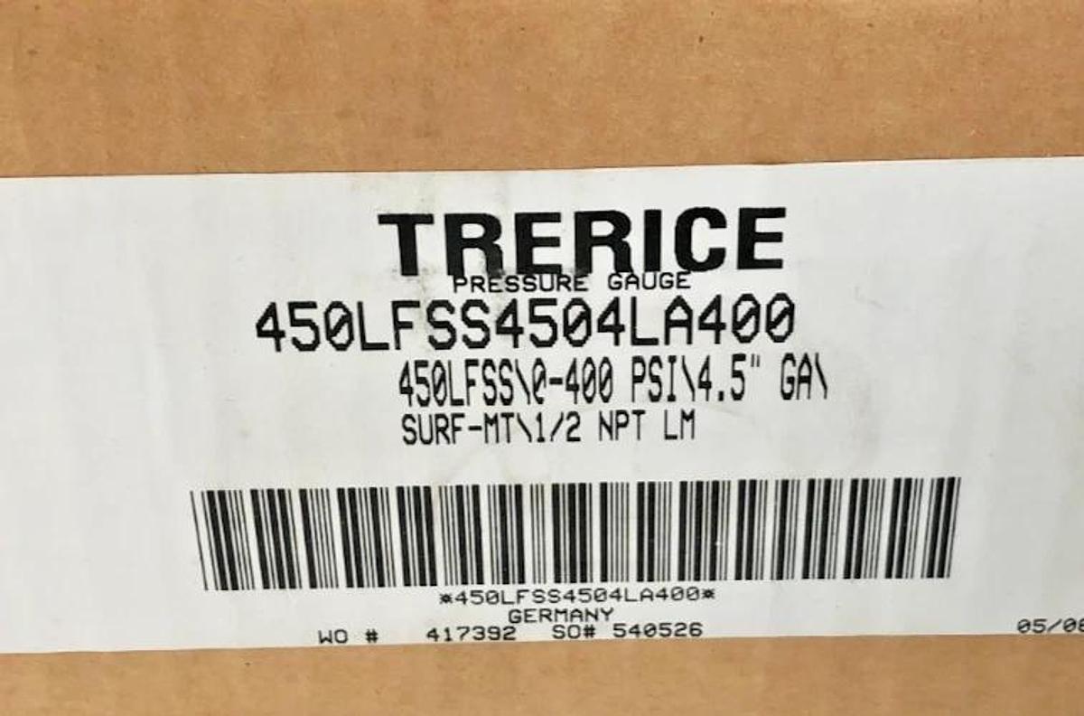New Trerice 450LFSS4504LA400 Process Gauge 450LFSS 0-400psi 4.5" 1/2" LM