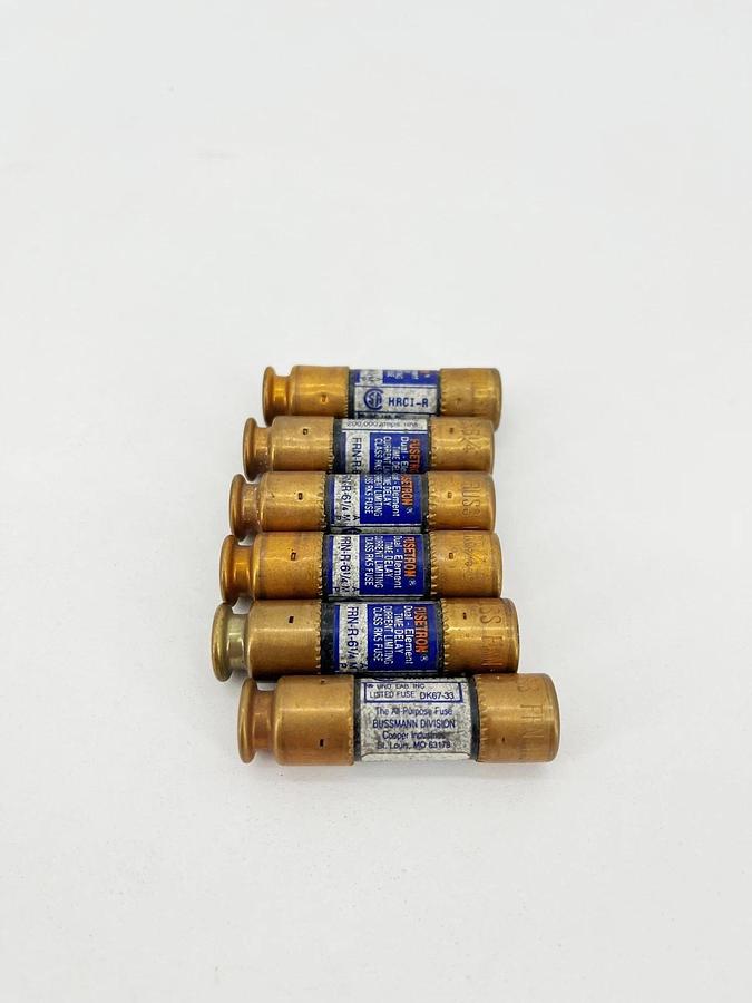 Lot of 6 New Bussmann Fusetron FRN-R-6-1/4 Class RK5 Fuses 6.25A 250V