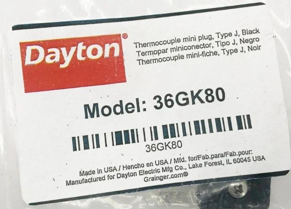 Lot of 4 New Dayton 36GK80 Thermocouple Mini Plugs Type J Black