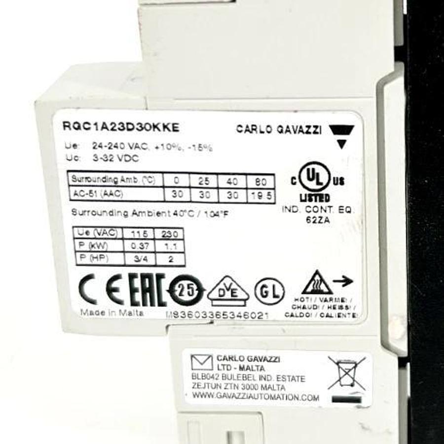 New Carlo Gavazzi RGC1A23D30KKE Solid State Relay 230V 30A 800VP - No Box