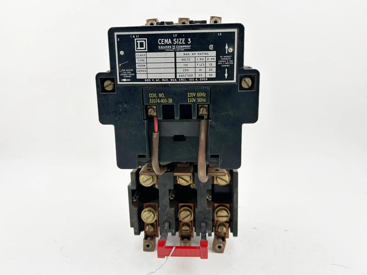 Used Square D 8536SEO1V02S Starter 90A 600V 3Phase 3P 110/120V 50/60Hz NEMA 3