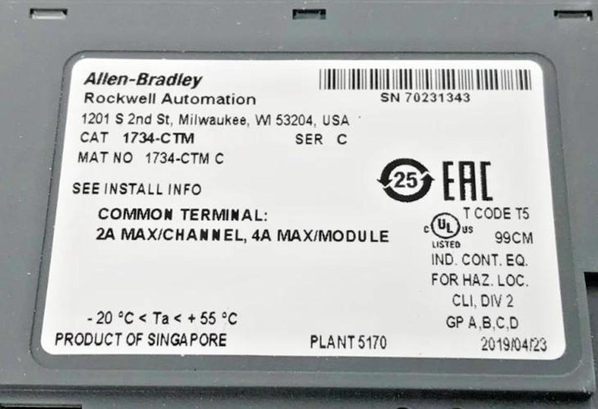 Lot of 3 New Allen Bradley 1734-CTM Ser. C Point I/O Common Terminal Module