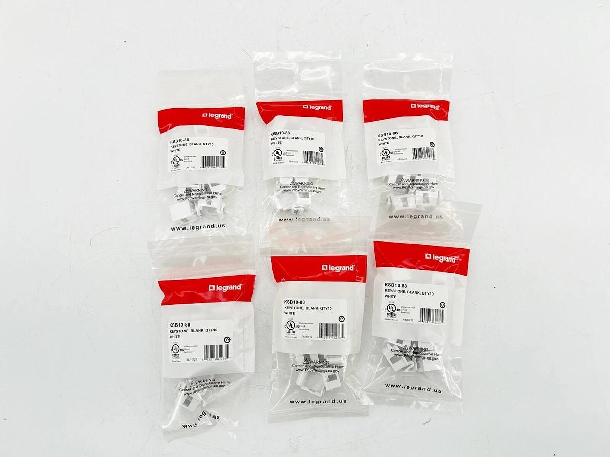 New Lot of 6 Legrand KSB10-88 One Port Keystone Blank Insert QTY 10