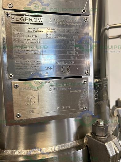 Used Begerow  Beco-Integra Stainless Steel Filter Housing w/ Valves, 16" SS Housing