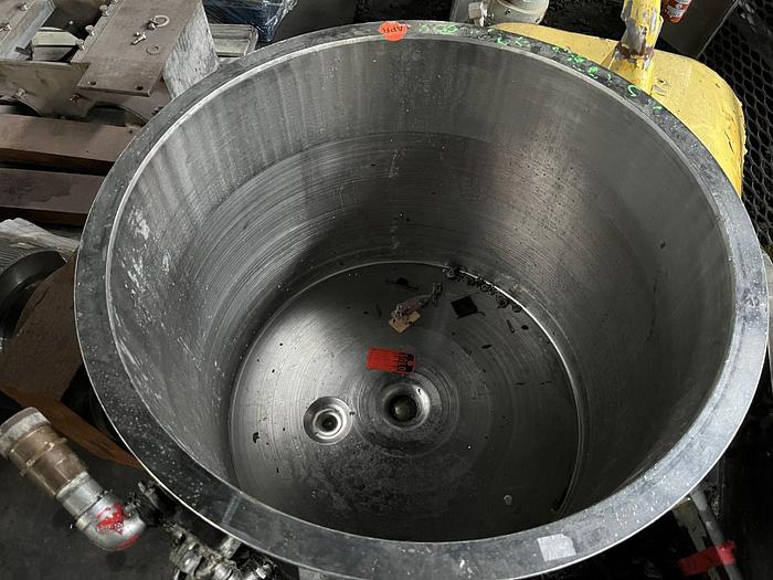 Used 100 GALLON ROSS TRIPLE MOTION MIXER - MODEL PVM-100 - S/S - VACUUM - 2 JACKETED MIX CANS - WITH DISCHARGE RAM