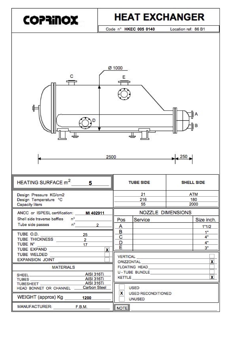 Used F.B.M. heat exchanger from 5 square meters