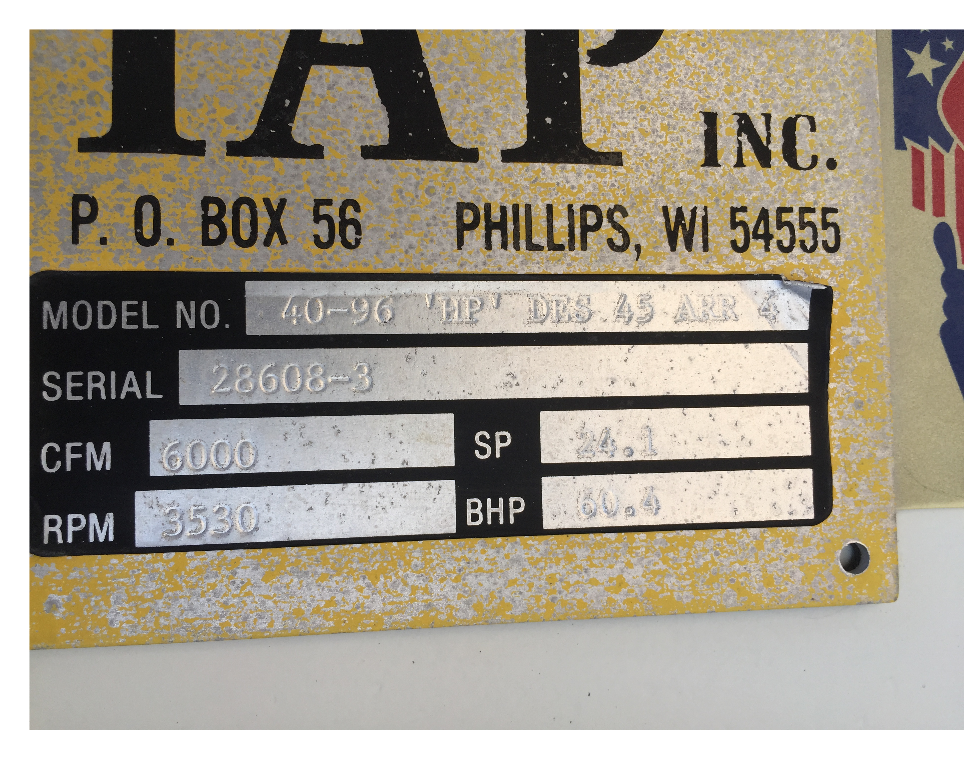 Used 60 HP Centrifugal Blower