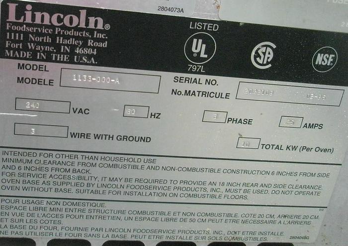 Used Oven, Belt, 18" X 55", S/st, Lincoln Impinger, Mdl. 1133, #S736952