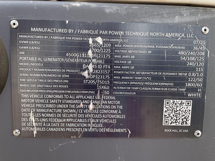 2021 Atlas Copco QAS45 Mobile Generator