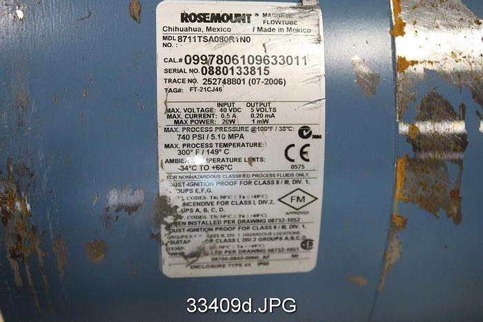 Used Rosemount 8711TSA080R1N0 8" Magnetic Flow Tube #33409