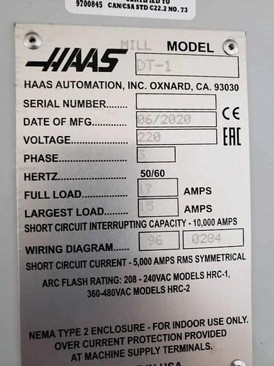 Used 2020 HAAS DT-1 4th Axis Ready Machine Tools CNC Vertical Machining Centers