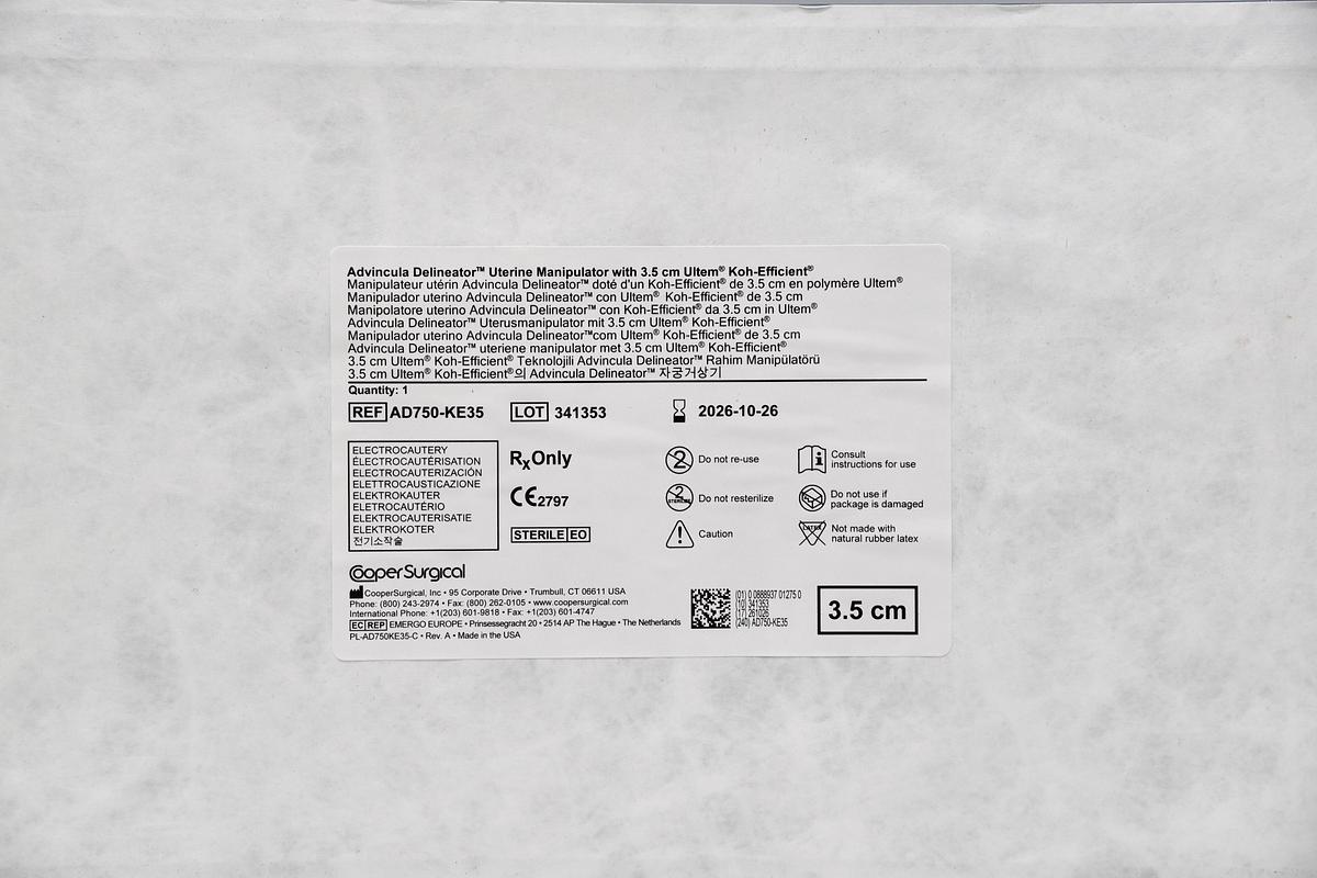 COOPER SURGICAL AD750-KE35; IN-DATE ADVINCULA DELINEATOR UTERINE MANIPULATOR WITH 3.CM ULTEM KOH-EFFICIENT ELECTROCAUTERY